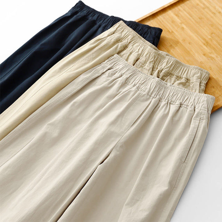 Buddha Stones Spring Commute Solid Color High Waist Women's Wide Leg Cotton Linen Pants With Pockets - image 27