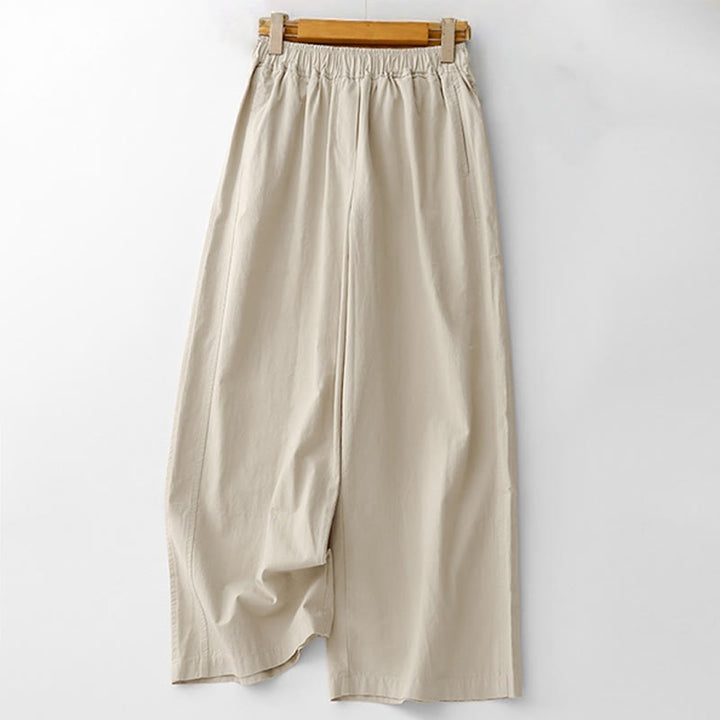 Buddha Stones Spring Commute Solid Color High Waist Women's Wide Leg Cotton Linen Pants With Pockets - Linen - US8-10，UK/AU12-14，EU40-42 (2XL) - image 1