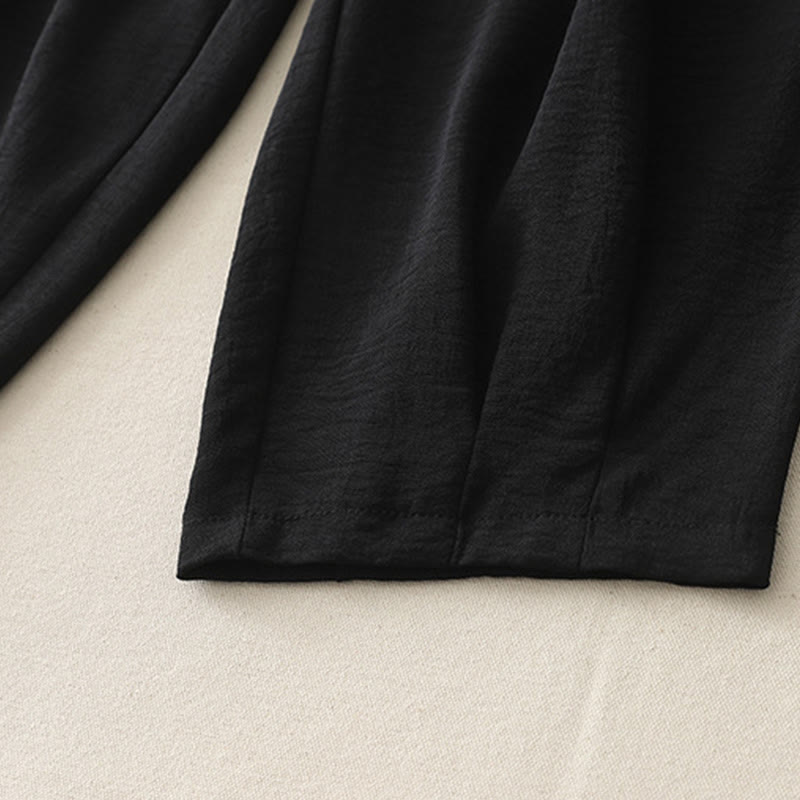 Buddha Stones Commute Casual Plain Frog-Button Design Women's Harem Cotton Linen 7-8 Length Pants With Pockets - image 13
