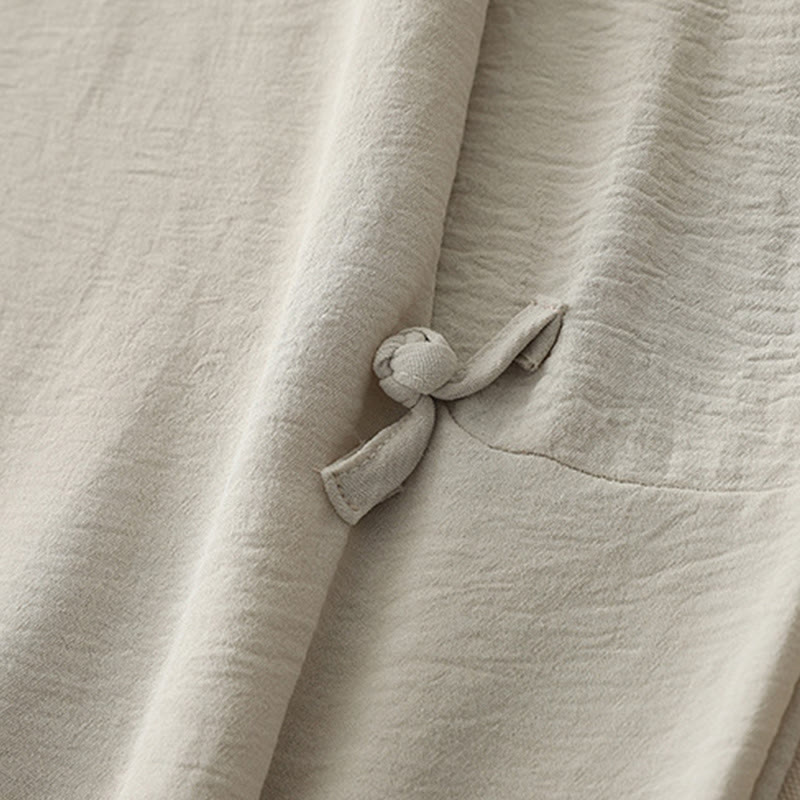 Buddha Stones Commute Casual Plain Frog-Button Design Women's Harem Cotton Linen 7-8 Length Pants With Pockets - image 6