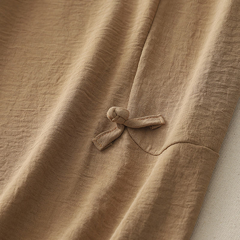 Buddha Stones Commute Casual Plain Frog-Button Design Women's Harem Cotton Linen 7-8 Length Pants With Pockets - image 17