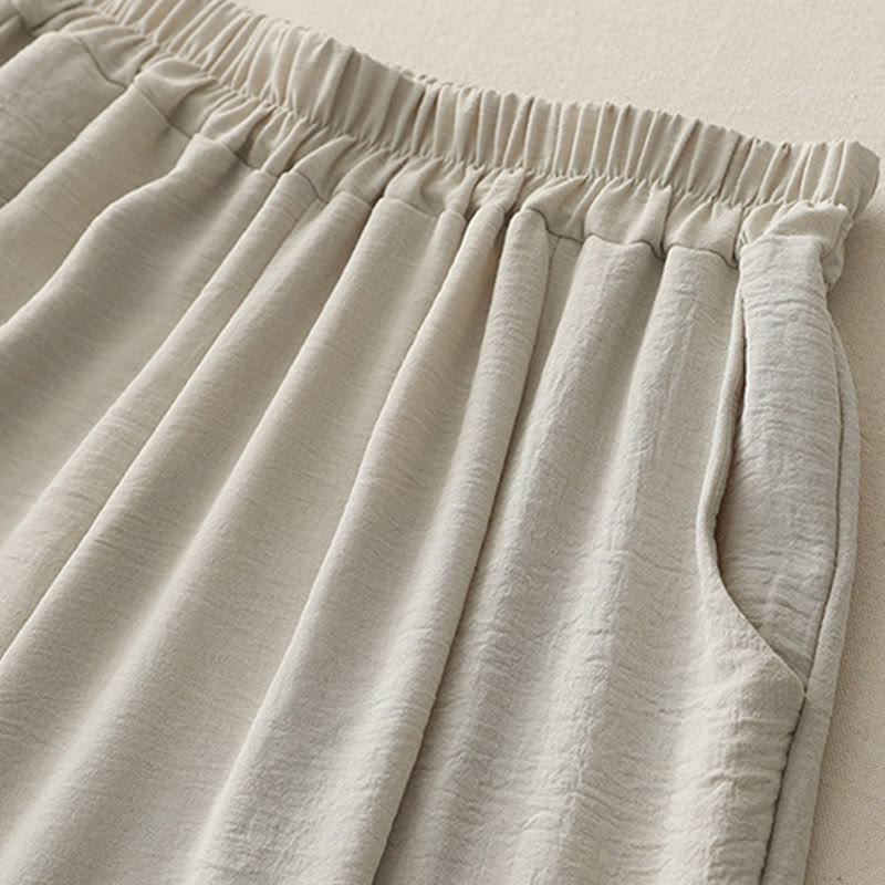 Buddha Stones Commute Casual Plain Frog-Button Design Women's Harem Cotton Linen 7-8 Length Pants With Pockets - image 5