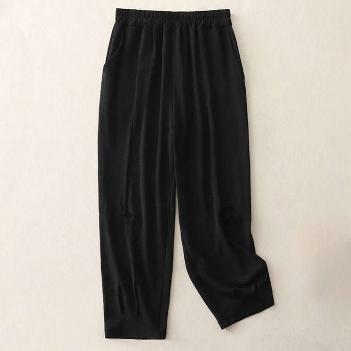 Buddha Stones Commute Casual Plain Frog-Button Design Women's Harem Cotton Linen 7-8 Length Pants With Pockets - Black - US8-10，UK/AU12-14，EU40-42 (2XL) - image 10