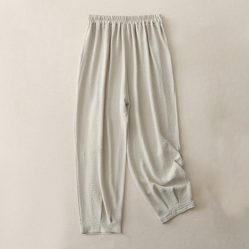 Buddha Stones Commute Casual Plain Frog-Button Design Women's Harem Cotton Linen 7-8 Length Pants With Pockets - image 2