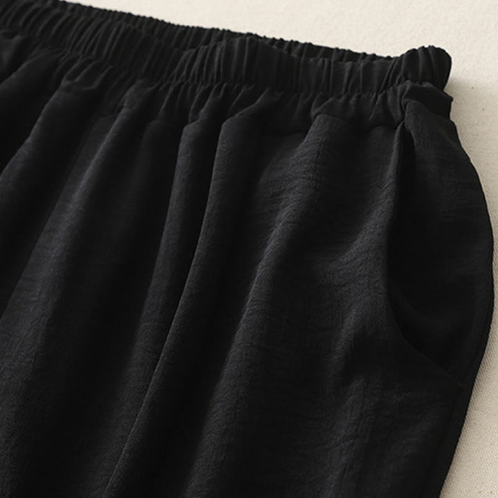 Buddha Stones Commute Casual Plain Frog-Button Design Women's Harem Cotton Linen 7-8 Length Pants With Pockets - image 12