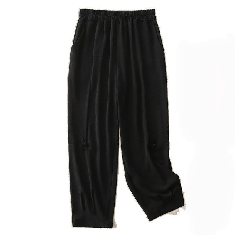 Buddha Stones Commute Casual Plain Frog-Button Design Women's Harem Cotton Linen 7-8 Length Pants With Pockets - image 14