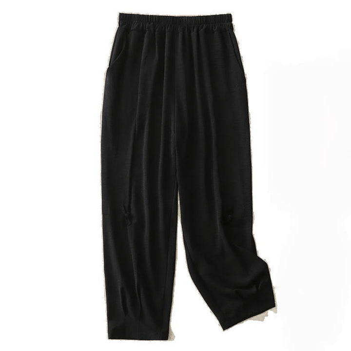 Buddha Stones Commute Casual Plain Frog-Button Design Women's Harem Cotton Linen 7-8 Length Pants With Pockets - image 14