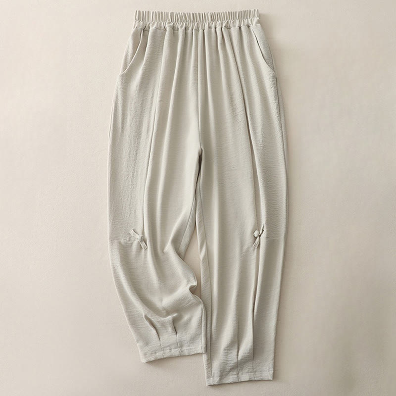 Buddha Stones Commute Casual Plain Frog-Button Design Women's Harem Cotton Linen 7-8 Length Pants With Pockets - Linen - US8-10，UK/AU12-14，EU40-42 (2XL) - image 1