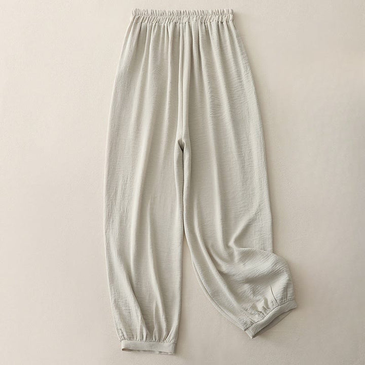 Buddha Stones Summer Commute Plain Pleated Design 7-8 Length Women's Harem Cotton Linen Pants With Pockets - image 4