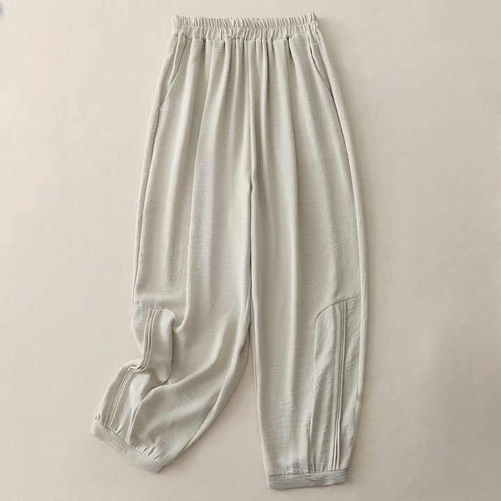 Buddha Stones Summer Commute Plain Pleated Design 7-8 Length Women's Harem Cotton Linen Pants With Pockets - Linen - US8-10，UK/AU12-14，EU40-42 (2XL) - image 3
