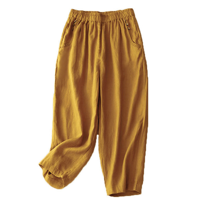 Buddha Stones Commute Casual Pure Color Buttons Design 7-8 Length Women's Harem Cotton Pants With Pockets - image 18