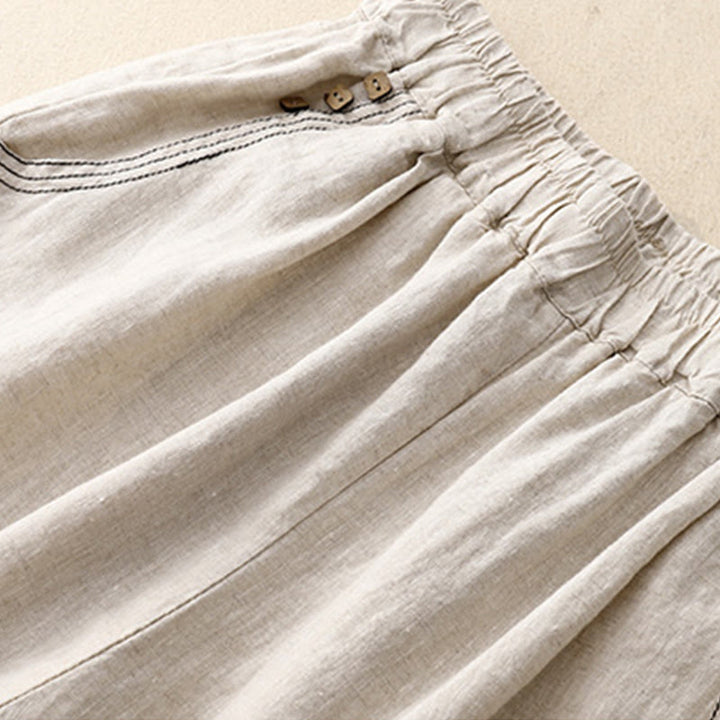 Buddha Stones Commute Casual Pure Color Buttons Design 7-8 Length Women's Harem Cotton Pants With Pockets - image 6