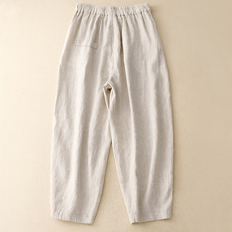 Buddha Stones Commute Casual Pure Color Buttons Design 7-8 Length Women's Harem Cotton Pants With Pockets - image 5