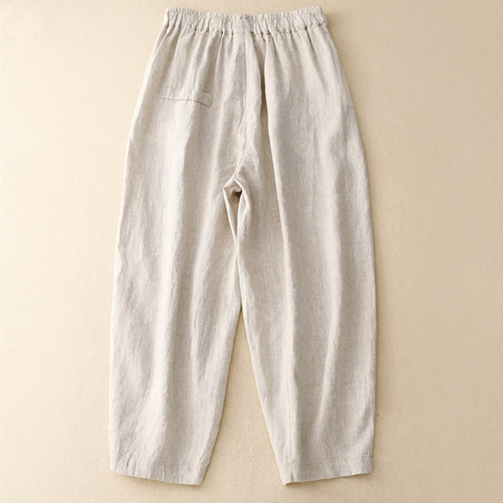 Buddha Stones Commute Casual Pure Color Buttons Design 7-8 Length Women's Harem Cotton Pants With Pockets - image 5