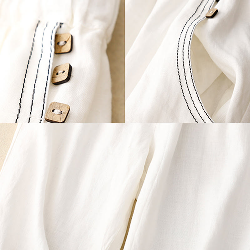 Buddha Stones Commute Casual Pure Color Buttons Design 7-8 Length Women's Harem Cotton Pants With Pockets - image 14