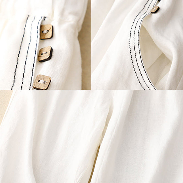 Buddha Stones Commute Casual Pure Color Buttons Design 7-8 Length Women's Harem Cotton Pants With Pockets - image 14