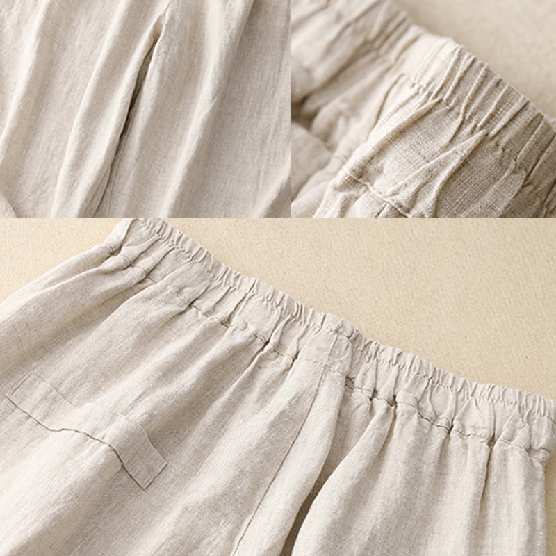 Buddha Stones Commute Casual Pure Color Buttons Design 7-8 Length Women's Harem Cotton Pants With Pockets - image 11