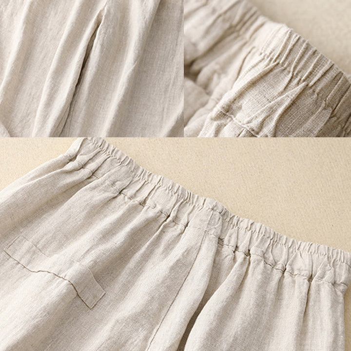 Buddha Stones Commute Casual Pure Color Buttons Design 7-8 Length Women's Harem Cotton Pants With Pockets - image 11