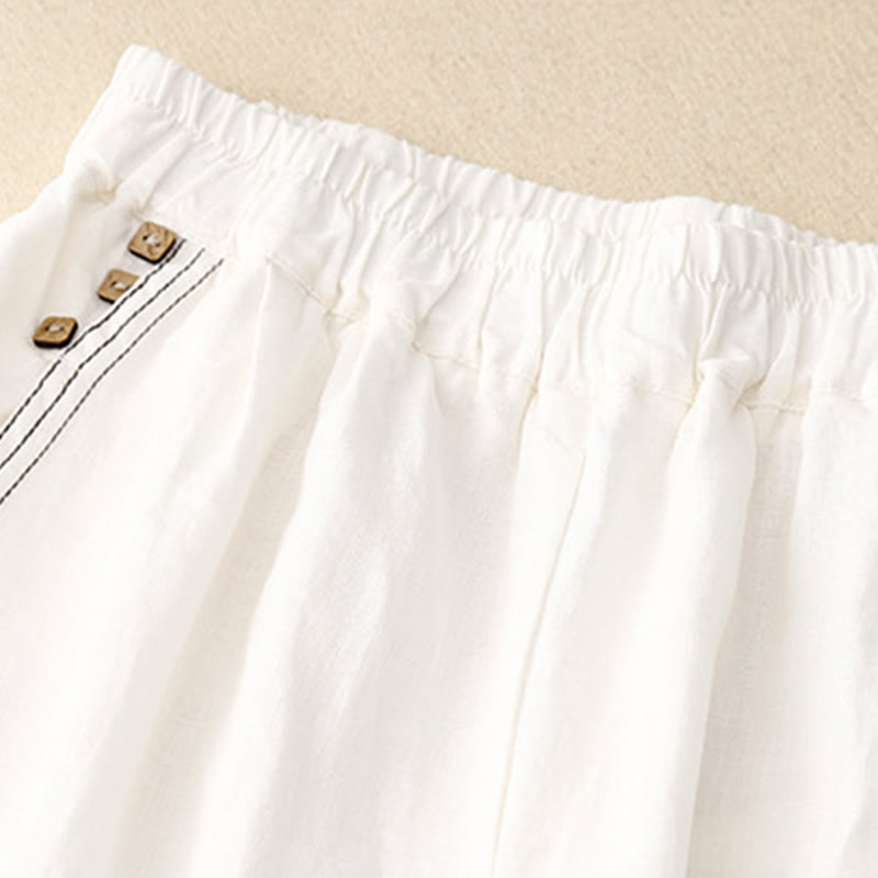 Buddha Stones Commute Casual Pure Color Buttons Design 7-8 Length Women's Harem Cotton Pants With Pockets - image 13