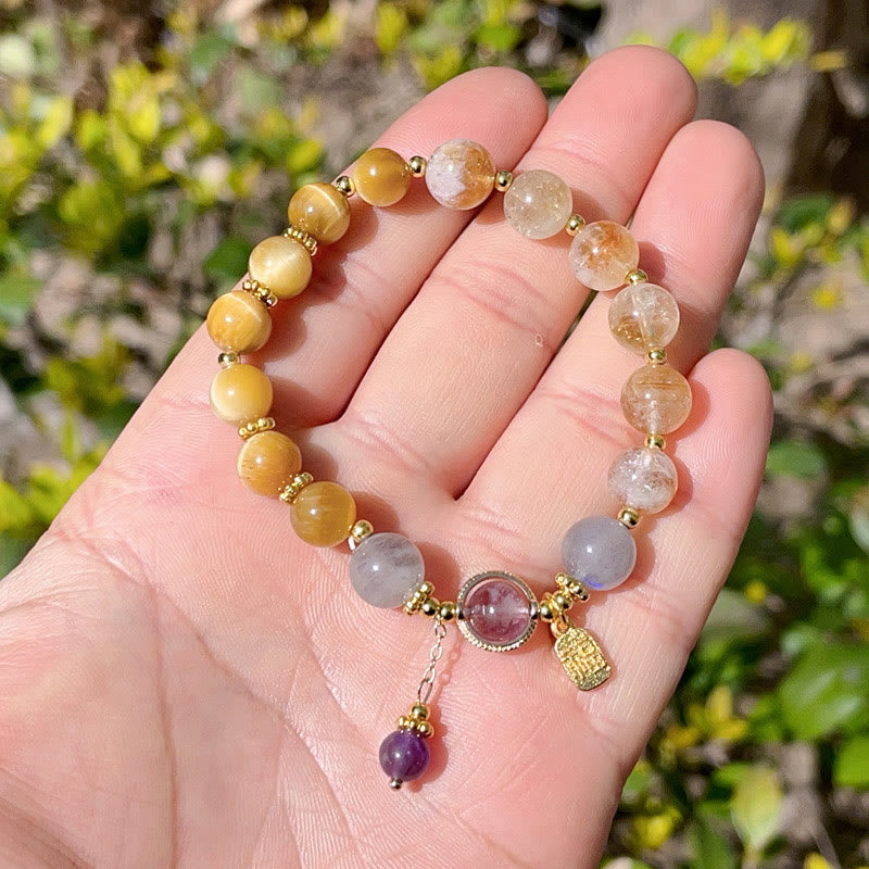 Buddha Stones Natural Citrine Tiger Eye Fu Character Prosperity Bracelet - image 3