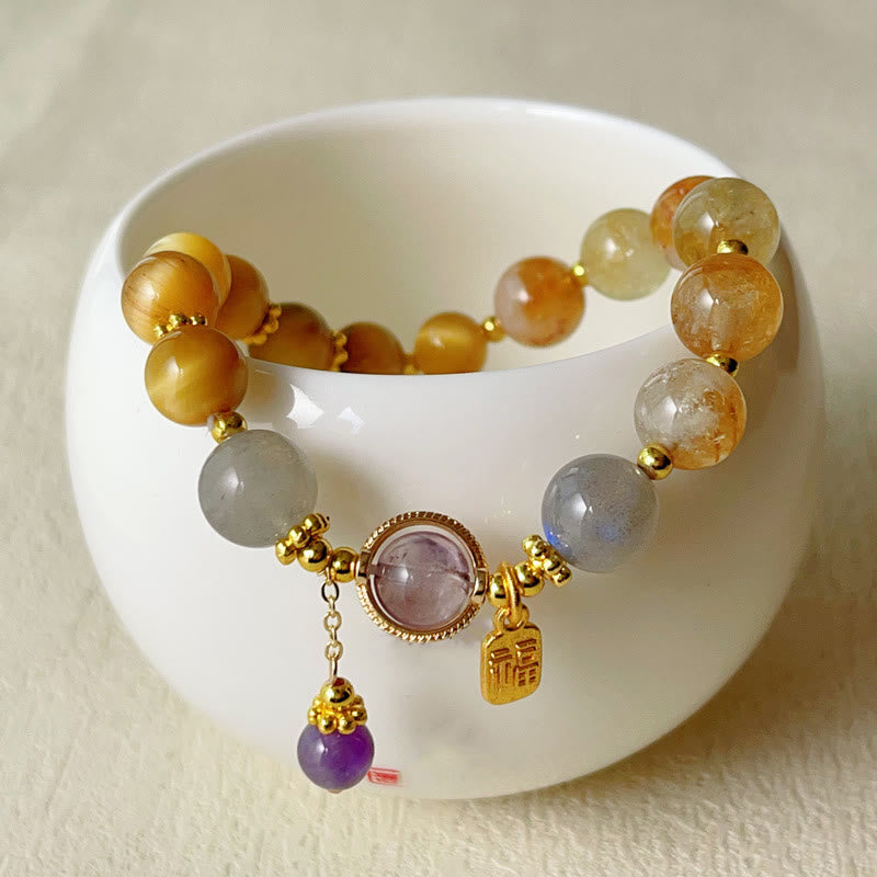 Buddha Stones Natural Citrine Tiger Eye Fu Character Prosperity Bracelet - image 2