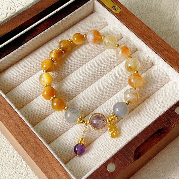 Buddha Stones Natural Citrine Tiger Eye Fu Character Prosperity Bracelet - image 4