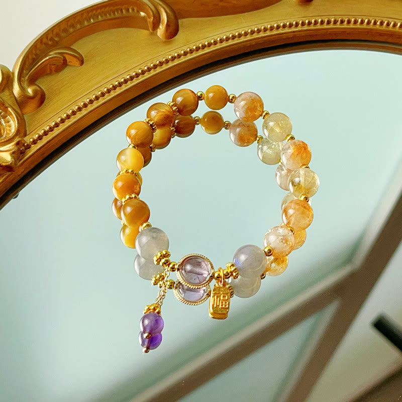Buddha Stones Natural Citrine Tiger Eye Fu Character Prosperity Bracelet - image 5