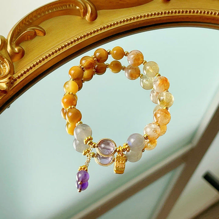 Buddha Stones Natural Citrine Tiger Eye Fu Character Prosperity Bracelet - image 5