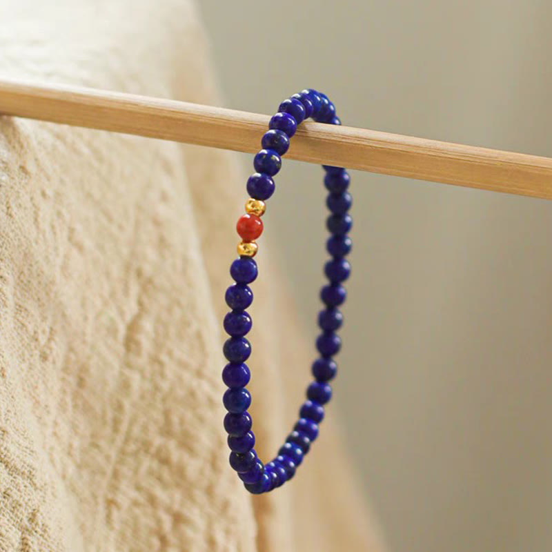 Buddha Stones Small Lazurite Lapis Lazuli Cinnabar Ultra-thin Beads Positive Bracelet - image 1