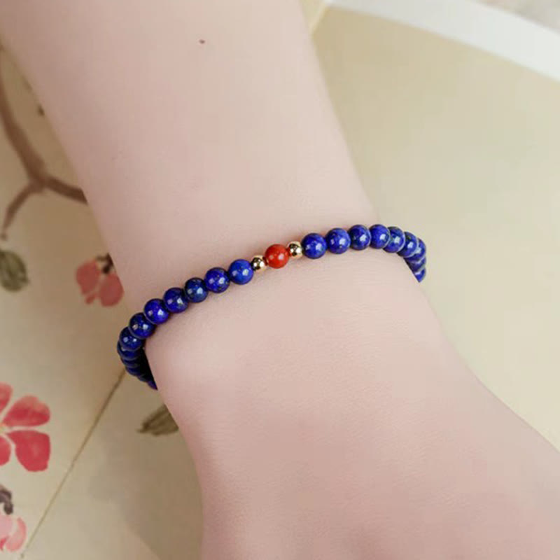 Buddha Stones Small Lazurite Lapis Lazuli Cinnabar Ultra-thin Beads Positive Bracelet - image 3