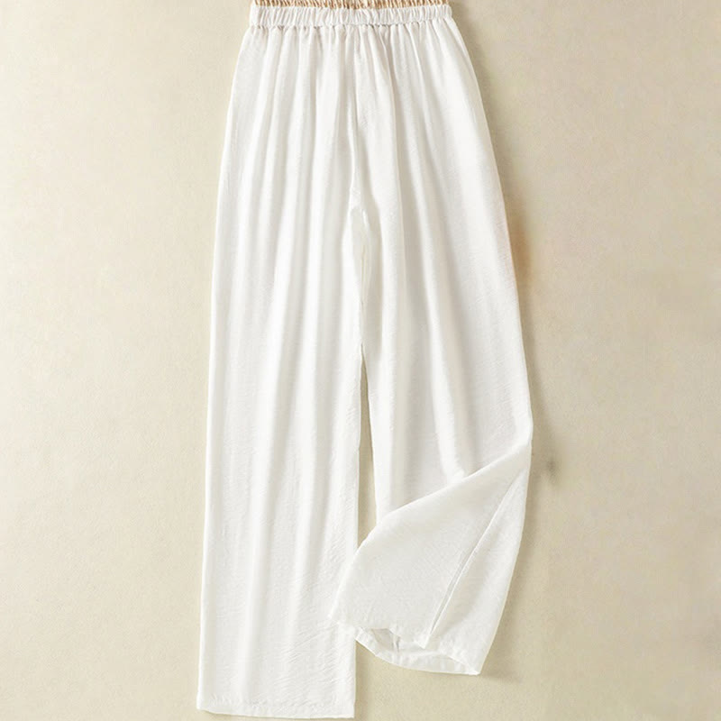 Buddha Stones Vintage Casual Pure Color Drawstring Ankle-Length Women's Cotton Linen Pants With Pockets - image 1