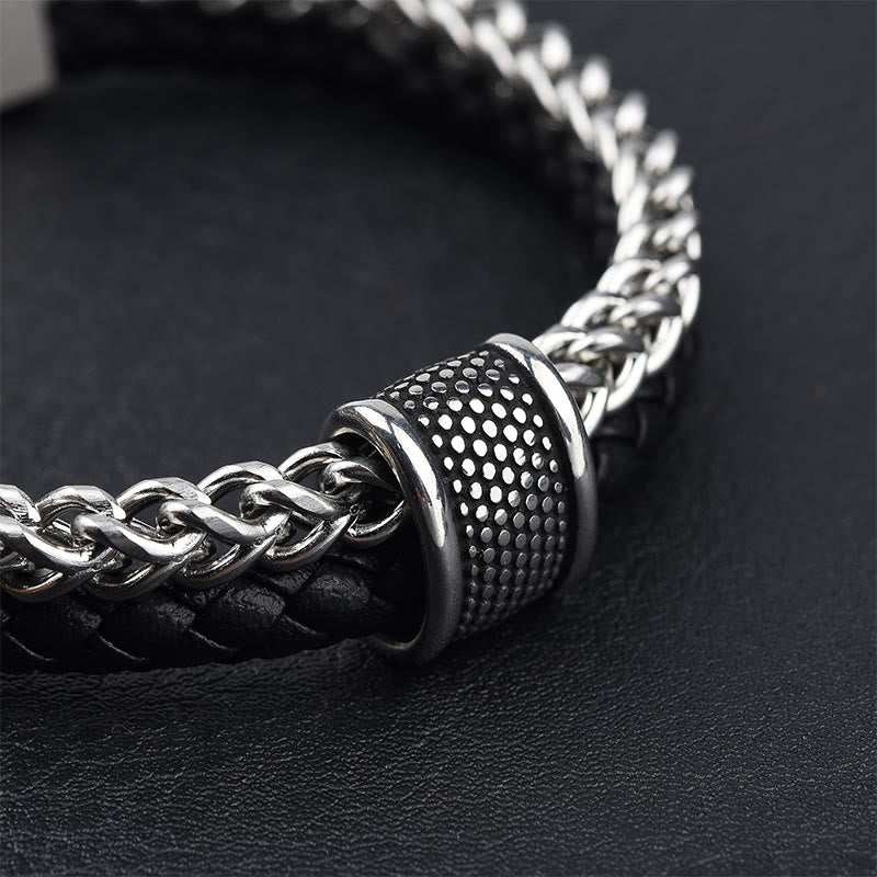 Buddha Stones Leather Double Layer Titanium Steel Balance Magnetic Buckle Bracelet - image 4