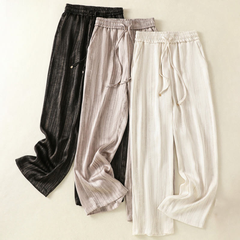 Buddha Stones Artistic Casual Vertical Lines Pattern Drawstring Ankle-length Women's Pants With Pockets - image 24