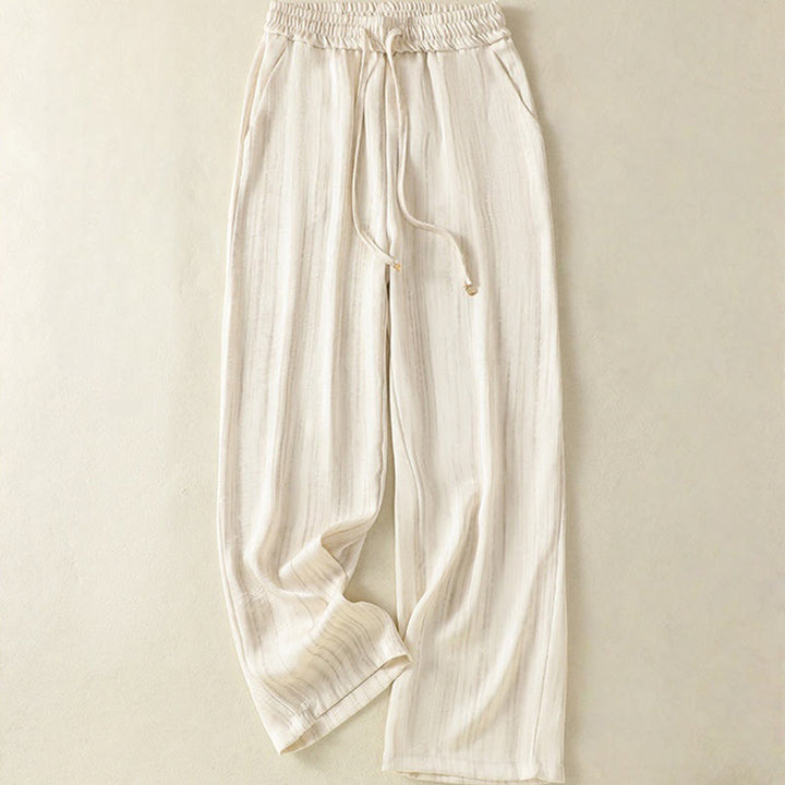 Buddha Stones Artistic Casual Vertical Lines Pattern Drawstring Ankle-length Women's Pants With Pockets - Beige - US8-10，UK/AU12-14，EU40-42 (2XL) - image 0