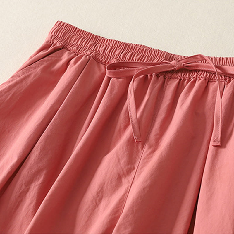 Buddha Stones Casual Ruffle Hem Patchwork Design Drawstring Ankle-length Women's Cotton Pants With Pockets - image 2