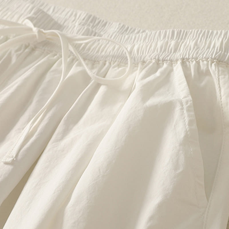 Buddha Stones Casual Ruffle Hem Patchwork Design Drawstring Ankle-length Women's Cotton Pants With Pockets - image 7