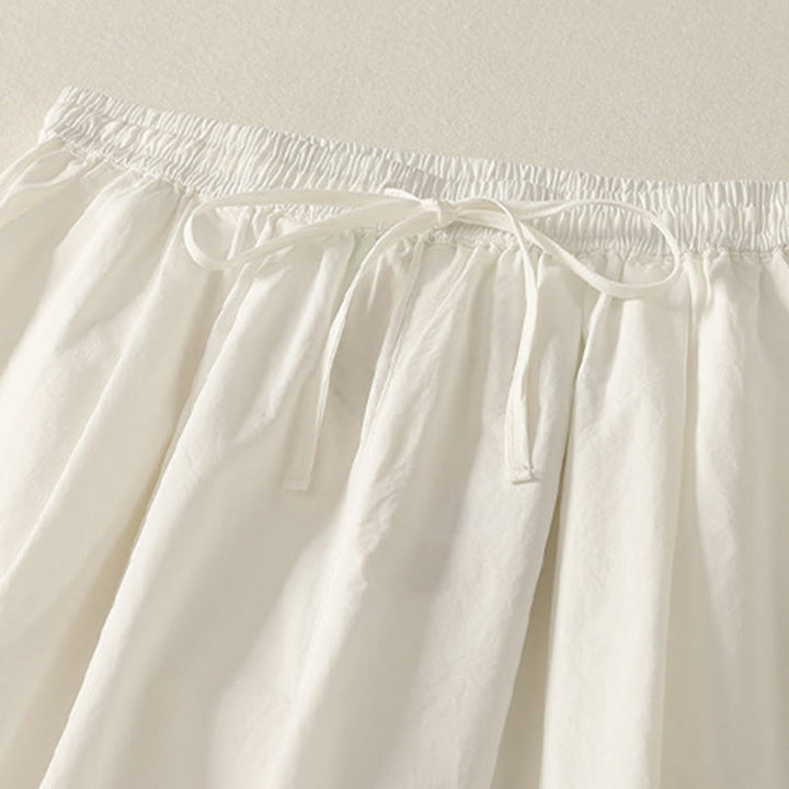 Buddha Stones Casual Ruffle Hem Patchwork Design Drawstring Ankle-length Women's Cotton Pants With Pockets - image 8