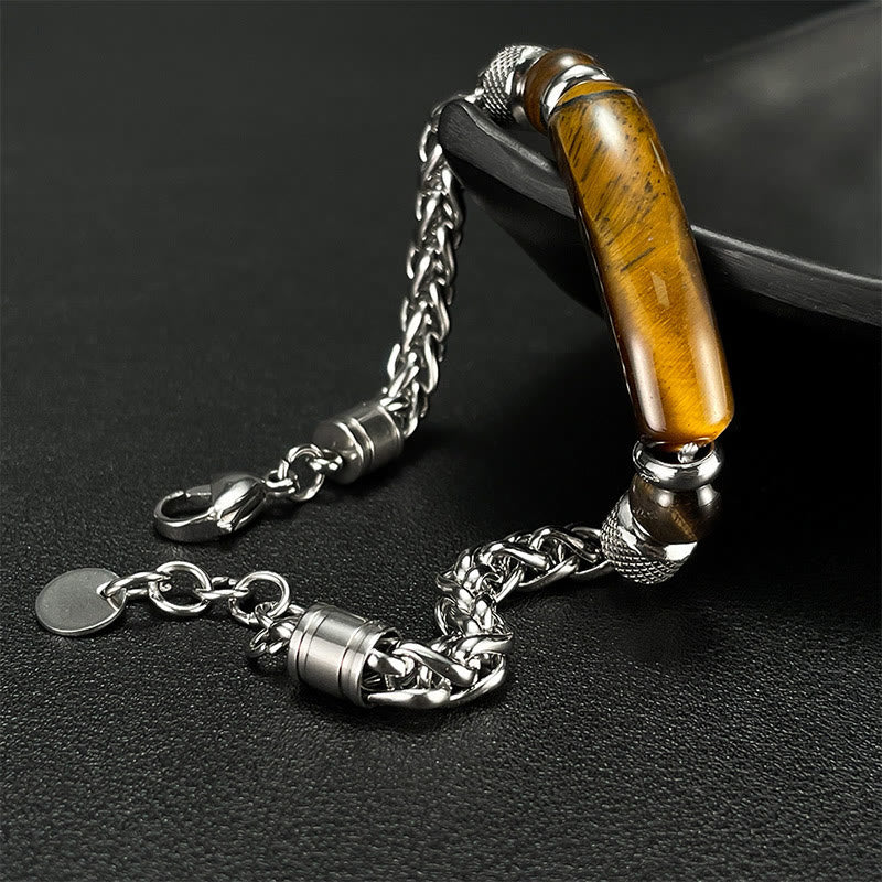 Buddha Stones Tiger Eye Black Obsidian Stone Titanium Steel Strength Buckle Bracelet