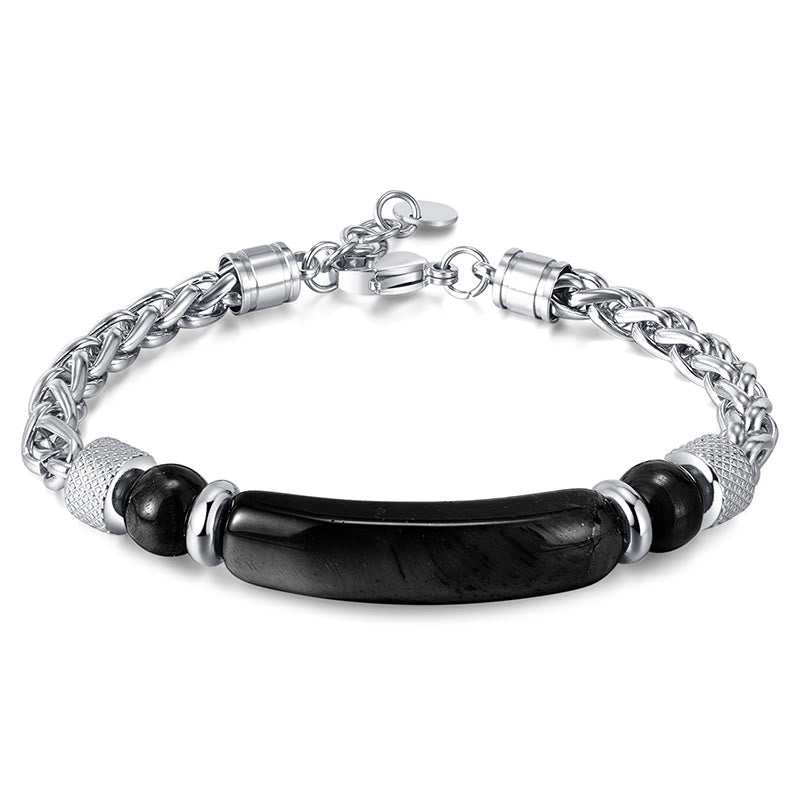 Buddha Stones Tiger Eye Black Obsidian Stone Titanium Steel Strength Buckle Bracelet