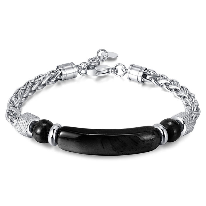 Buddha Stones Tiger Eye Black Obsidian Stone Titanium Steel Strength Buckle Bracelet