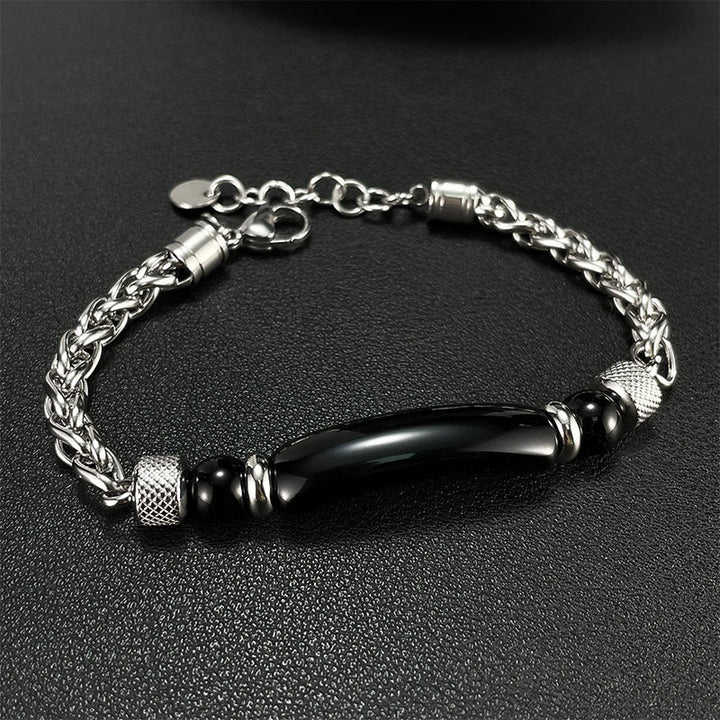Buddha Stones Tiger Eye Black Obsidian Stone Titanium Steel Strength Buckle Bracelet