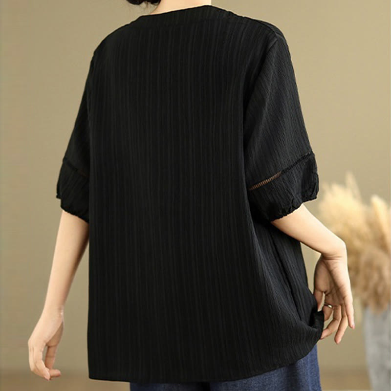 Buddha Stones Casual Plain Button V-Neck Women's Polyester Short Sleeve Shirt - image 14