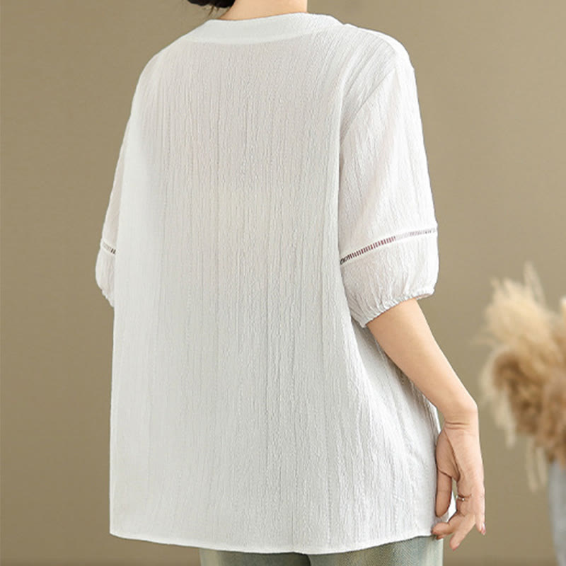 Buddha Stones Casual Plain Button V-Neck Women's Polyester Short Sleeve Shirt - image 21