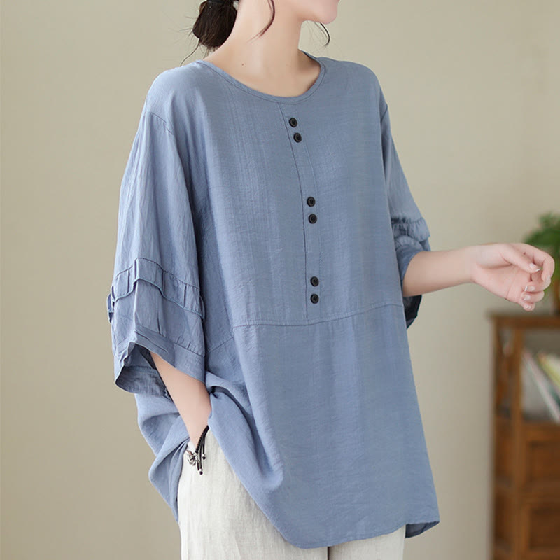 Buddha Stones Casual Summer Plain Crew Neck Women's Polyester Short Sleeve T-shirt - image 2