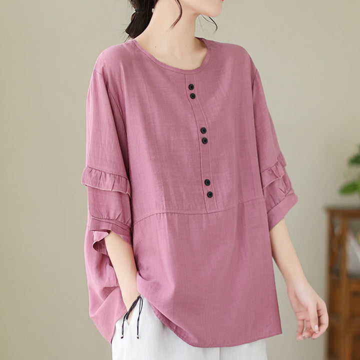 Buddha Stones Casual Summer Plain Crew Neck Women's Polyester Short Sleeve T-shirt - HotPink - US14，UK/AU18，EU46 (2XL) - image 6