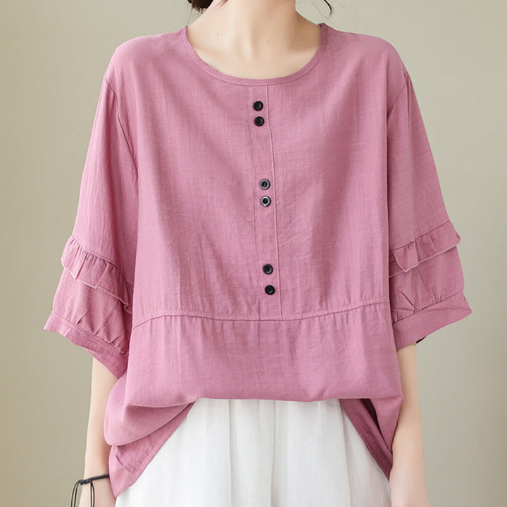 Buddha Stones Casual Summer Plain Crew Neck Women's Polyester Short Sleeve T-shirt - image 9