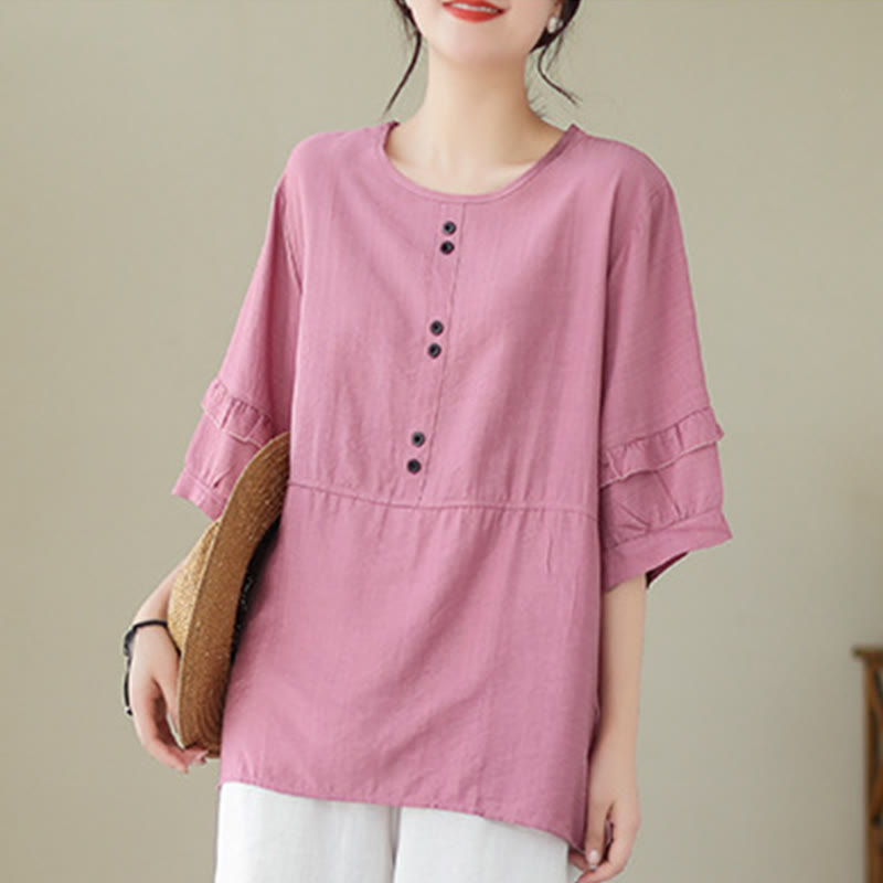 Buddha Stones Casual Summer Plain Crew Neck Women's Polyester Short Sleeve T-shirt - image 15