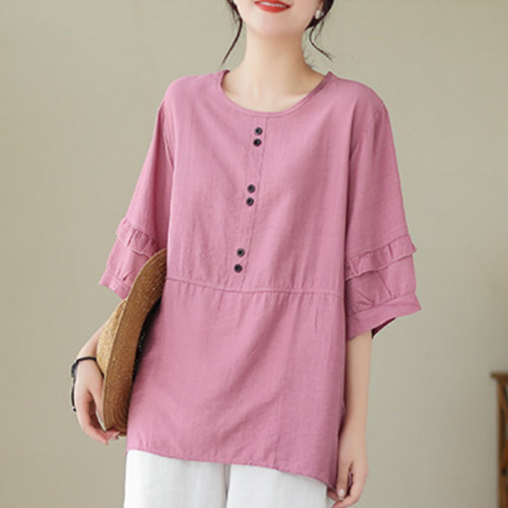 Buddha Stones Casual Summer Plain Crew Neck Women's Polyester Short Sleeve T-shirt - image 15