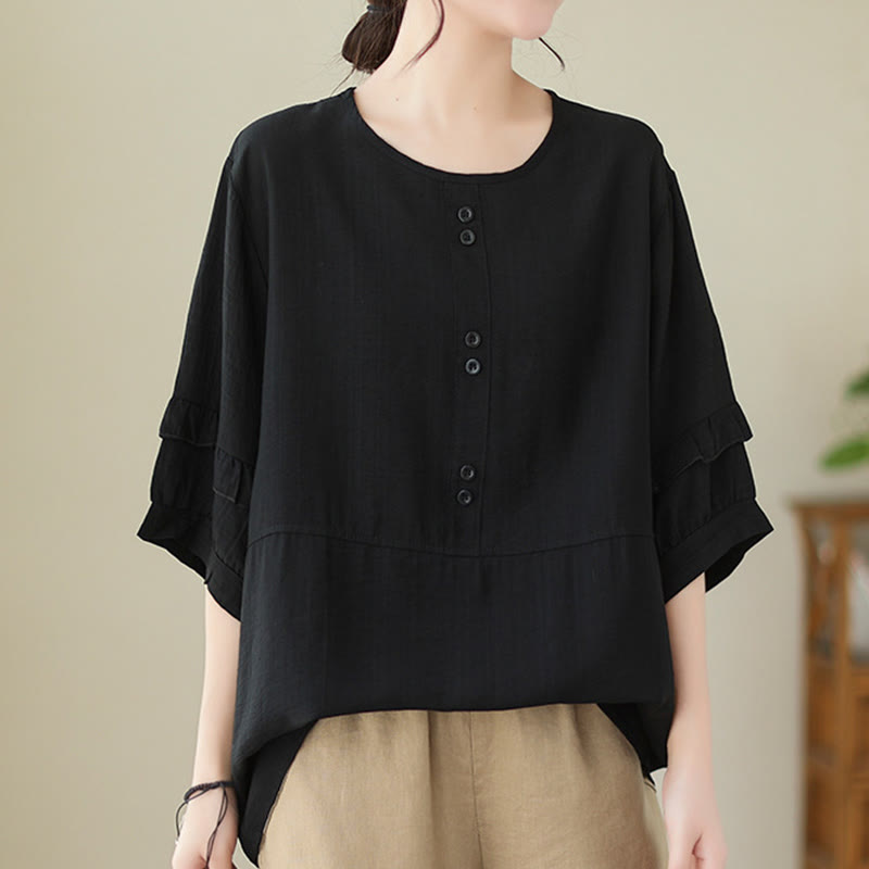 Buddha Stones Casual Summer Plain Crew Neck Women's Polyester Short Sleeve T-shirt - image 20