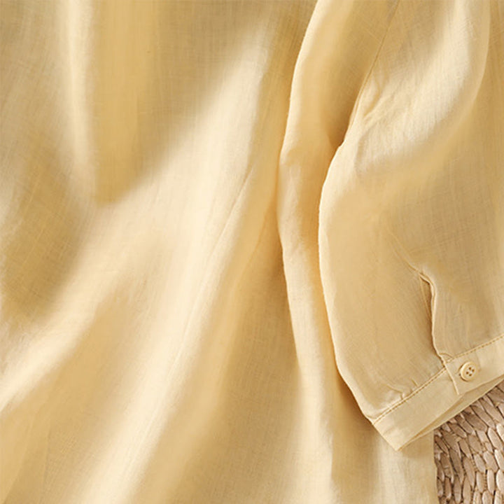 Buddha Stones Casual Plant Embroidery Stand Collar Women's Cotton Blend Three Quarter Sleeve Shirt - image 13